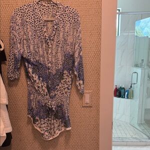 Poupette St. Barth Blue and White Patterned Blouse